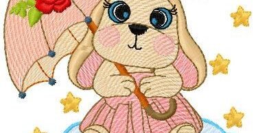 rabbit with unbrella Embroidery Design
