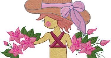 cute Girl with flowers embroidery design