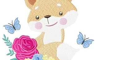 Fox floral embroidery design 