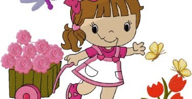 cute girl with flowers embroidery design 