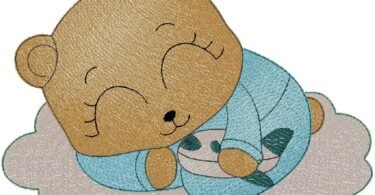  teddy bear sleeping on a cloud embroidery design 