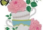Cups of flowers embroidery design