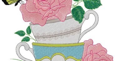 Cups of flowers embroidery design