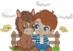 cute Boy with Baby horse embroidery design