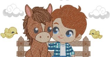 cute Boy with Baby horse embroidery design