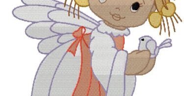 wonderful Angel with Bird embroidery design