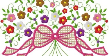 Bow with flowers machine embroidery design