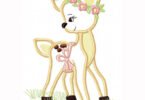 Cute Baby Deer Embroidery Design with Flowers and Bow for Kids