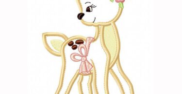 Cute Baby Deer Embroidery Design with Flowers and Bow for Kids