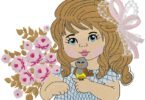 cute Girl with Bird embroidery design 