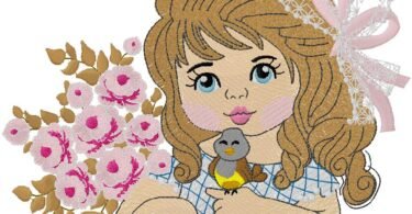 cute Girl with Bird embroidery design 