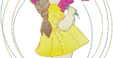 Girl with Flowers embroidery desgn