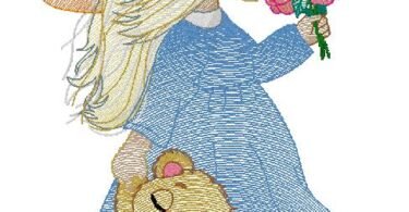 cute Girl with Flowers embroidery desgn