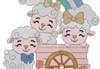 Cute Baby Lambs in Wagon Embroidery Design