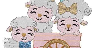 Cute Baby Lambs in Wagon Embroidery Design