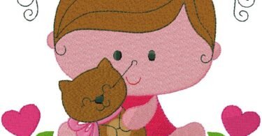 cute Baby with Teddy Toy Embroidery Design