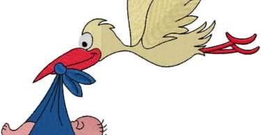 Flying Stork with Baby Embroidery Design