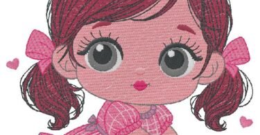 Adorable Baby Girl in Pink Embroidery Design