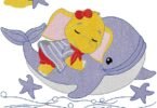Cute Baby Elephant Riding a Dolphin – Embroidery Design