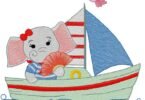 Cute Baby Elephant Sailing Boat Embroidery Design