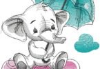 Cute Baby Elephant with Umbrella Embroidery Design