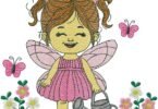 Cute Fairy Girl Watering Flowers – Embroidery Design
