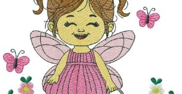 Cute Fairy Girl Watering Flowers – Embroidery Design