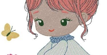 Cute Little Girl Watering Flower – Spring Embroidery Design