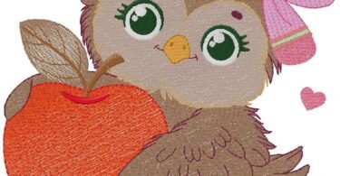 Cute Owl with Apple – Baby Girl Embroidery Design