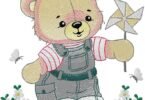Cute Teddy Bear with Pinwheel – Baby Embroidery Design