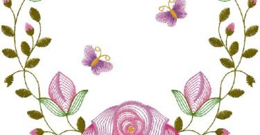 Elegant Floral Heart Embroidery Design with Butterflies