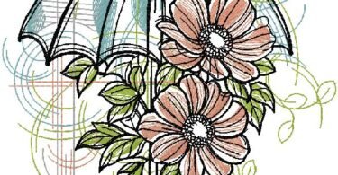 Elegant Floral Umbrella Embroidery Design