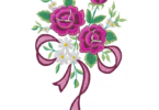 Elegant Pink Rose Bouquet with Ribbon – Floral Embroidery Design