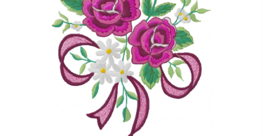Elegant Pink Rose Bouquet with Ribbon – Floral Embroidery Design