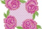 Elegant Pink Rose Corner Embroidery Design with Lattice Center