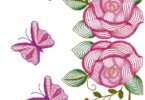 Elegant Pink Roses & Butterflies Embroidery Design