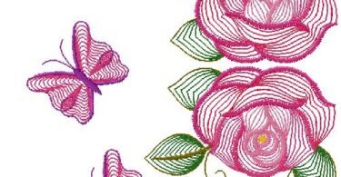 Elegant Pink Roses & Butterflies Embroidery Design