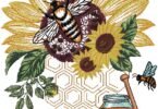 Golden Sunflower & Honey Bee Embroidery Design