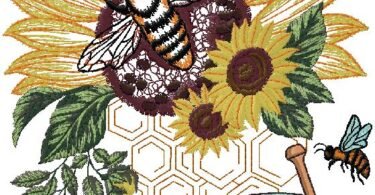 Golden Sunflower & Honey Bee Embroidery Design
