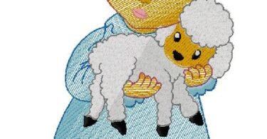 Heavenly Little Angel Holding a Lamb – Adorable Embroidery Design
