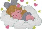 Sleeping Baby Girl on Cloud Embroidery Design