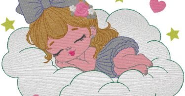 Sleeping Baby Girl on Cloud Embroidery Design