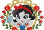 Snow White with Bluebird – Floral Frame Embroidery Design