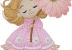 Sweet Little Girl with Giant Daisy – Cute Embroidery Design