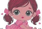 Sweet Pink Doll Girl Embroidery Design