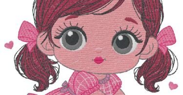 Sweet Pink Doll Girl Embroidery Design
