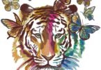 Tiger and Butterflies Embroidery Design