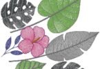 Tropical Leaves & Pink Blossom Embroidery Design