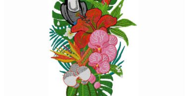 Tropical Toucan & Exotic Flowers Embroidery Design