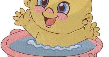 Happy Baby Bath Time Embroidery Design